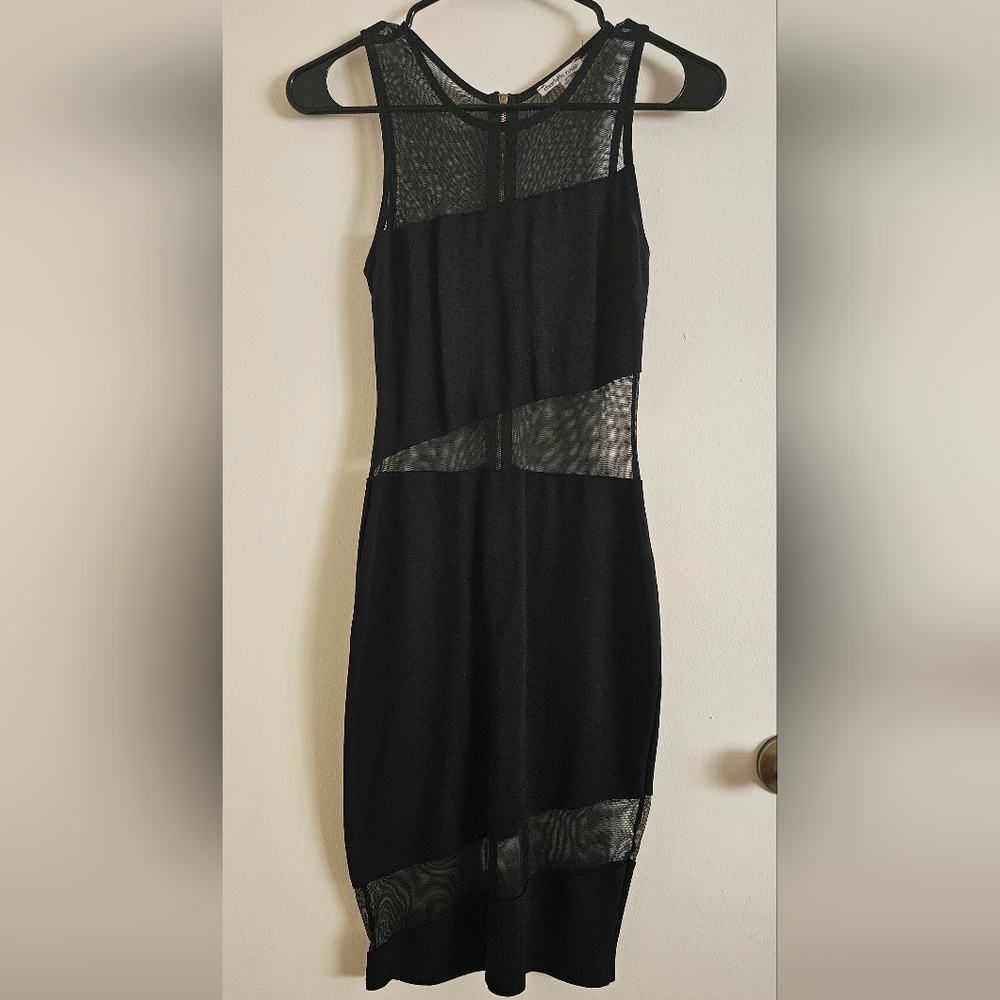 Black Charlotte Russe Bodycon Dress with Mesh Panels - Small